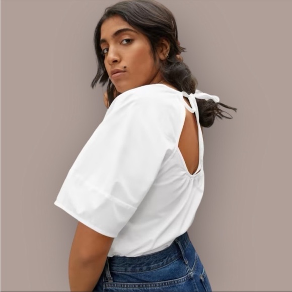 Everlane Circle Back Tie Cotton Top White Size 0 - Picture 3 of 7